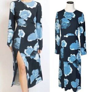 Aritzia Babaton Maxwell Blue Floral Dress with Slit - Size 2